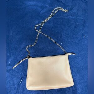 H&M Small Beige Crossbody Bag with Silver Chainlink Strap and Hardware